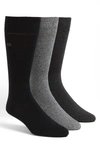 Calvin Klein Men's Socks, Combed Flat Knit Crew 3 Pack In Assorted Black/ Grey