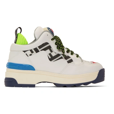 Fendi Holographic Logo-detailed Rubber-trimmed Leather And Mesh Sneakers In White