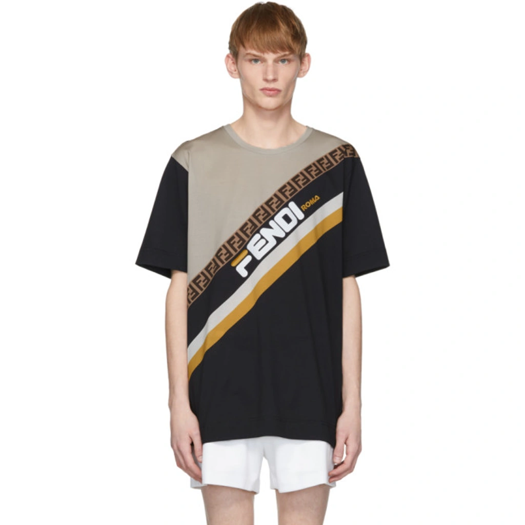 Fendi X Fila Logo Cotton T-shirt In Black ModeSens