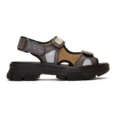 Gucci Men's Leather And Mesh Sandals With Chunky Heel In Grey