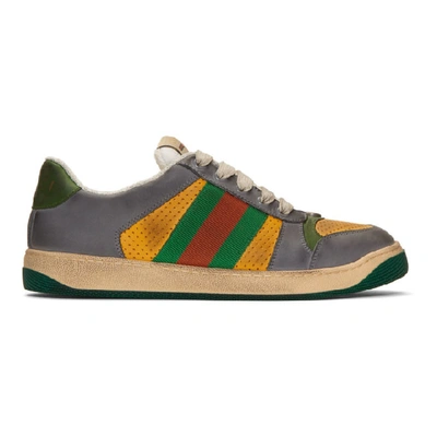 Gucci Screener Grey And Yellow Leather And Suede Trainers In 1475 Yellow