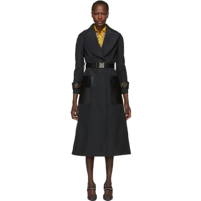 Fendi Belted Jacquard And Leather-trimmed Gabardine Trench Coat In Black