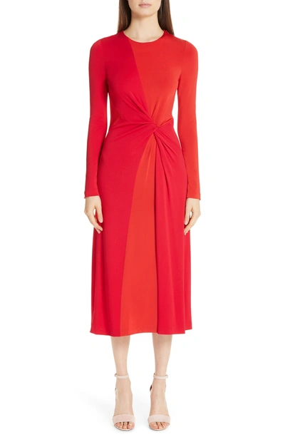 Galvan Pinwheel Twist Jersey Midi Dress In Red
