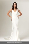 SAVANNAH MILLER ALMA SATIN V-NECK LACE DETAIL WEDDING DRESS,SM8000