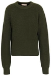 MICHAEL KORS MICHAEL KORS COLLECTION WOMAN RIBBED CASHMERE AND MOHAIR-BLEND jumper ARMY GREEN,3074457345619856411