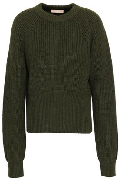 Michael Kors Collection Woman Ribbed Cashmere And Mohair-blend Jumper Army Green