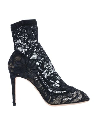 Dolce & Gabbana Black Ankle Boot In Stretch Lace And Gros Grain