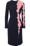 VERSACE VERSACE WOMAN EMBROIDERED TWO-TONE MIDI DRESS NAVY,3074457345619763919