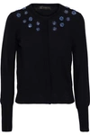 VERSACE VERSACE WOMAN CRYSTAL-EMBELLISHED WOOL CARDIGAN BLACK,3074457345619763886