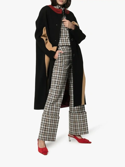 Marni Contrast Neck Side Slit Cape In Black Caramel Red