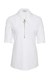 TIBI SHORT SLEEVE CREPE ZIP-UP TOP,721571