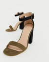 NEW LOOK TWO TONE BLOCK HEELED SANDAL IN GREEN,608267939