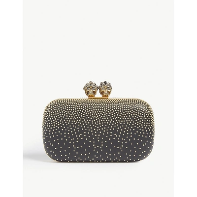 Alexander Mcqueen Queen And King Embellished Leather Clutch In Black