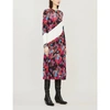 Givenchy Floral Asymmetric-striped Long-sleeve Midi Dress In Multicoloured