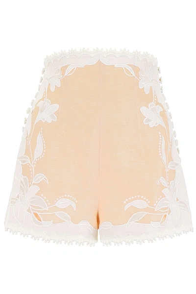 Zimmermann Corsage Lily Embroidered High-waist Shorts In Neutral