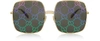 GUCCI SUNGLASSES RECTANGULAR-FRAME METAL SUNGLASSES W/ GG PATTERN LENSES