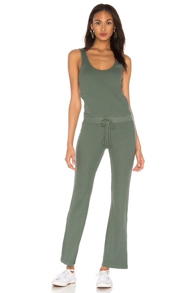 Monrow Rib Tank Jumpsuit In Green. In Cactus