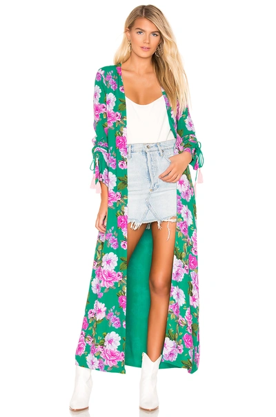 Lovers & Friends Ellis Dressing Gown In Kelly Green Floral