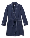 Petite Plume Flannel Contrast-piping Robe In Navy