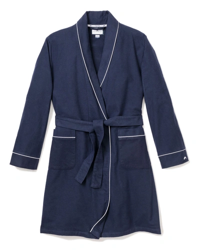 Petite Plume Kids' Flannel Contrast-piping Robe In Navy