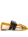 MIU MIU YELLOW PVC &AMP; LEATHER POINTY BUCKLED SLIPPERS,10795791