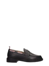 THOM BROWNE BLACK LEATHER LOAFERS,10795777