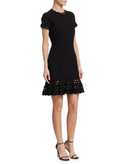 Jonathan Simkhai Embroidered Lace Fit-and-flare Crepe Mini Dress In Black