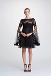 MARCHESA Marchesa Couture Bell Sleeve Mini Cocktail Dress M26909,M26909