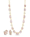 CATHERINE MALANDRINO WOMEN'S PINK RHINESTONE YELLOW GOLD-TONE CLUSTER EARRING AND NECKLACE SET