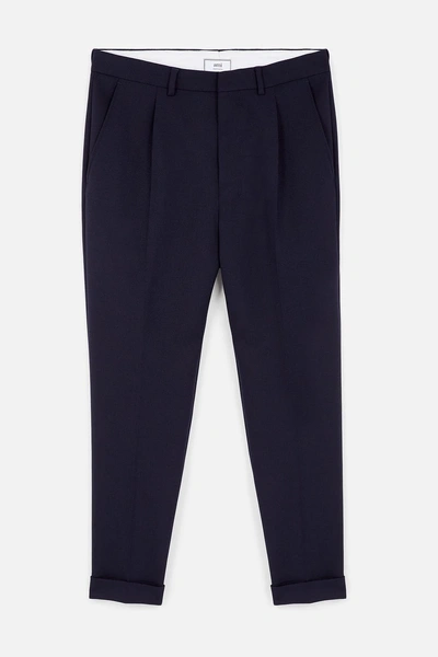 Ami Alexandre Mattiussi Pleated Carrot Fit Trousers In Blue