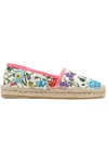 GUCCI Leather-trimmed floral-print canvas espadrilles