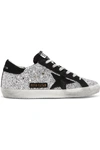 GOLDEN GOOSE SUPERSTAR GLITTERED LEATHER AND SUEDE SNEAKERS