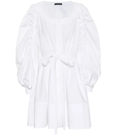 Alexander Mcqueen Gathered Sleeve Grosgrain Ribbon Dress In White