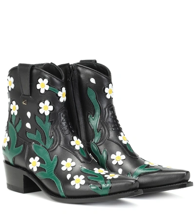 Valentino Garavani Ranch Flowers 40 Leather Ankle Boots In Multicolored
