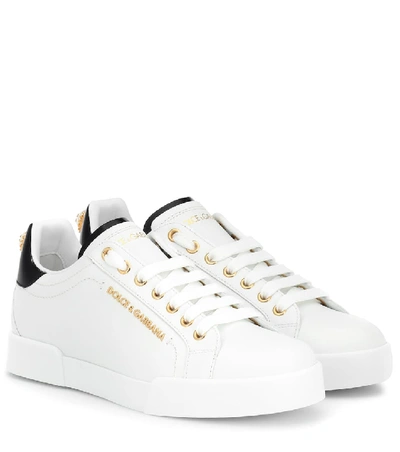 Dolce & Gabbana Leather Portofino Sneakers In White