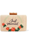 KAYU JUST MARRIED EMBROIDERED WOVEN STRAW CLUTCH