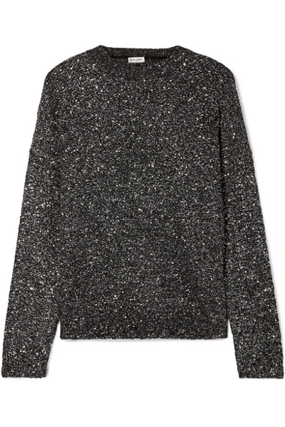 Saint Laurent Sequined Stretch-knit Sweater In Black-grey