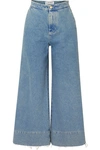 LOEWE FRAYED CROPPED HIGH-RISE WIDE-LEG JEANS