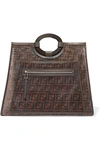 FENDI RUNAWAY LARGE LEATHER-TRIMMED PRINTED MESH TOTE