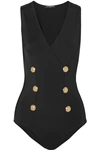 BALMAIN BUTTON-EMBELLISHED STRETCH-JERSEY BODYSUIT