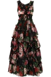 DOLCE & GABBANA RUFFLED TIERED FLORAL-PRINT SILK-CHIFFON GOWN