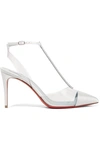 CHRISTIAN LOUBOUTIN NOSY 85 CRYSTAL-EMBELLISHED SATIN AND PVC PUMPS