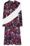 Givenchy Floral Asymmetric-striped Long-sleeve Midi Dress In Black