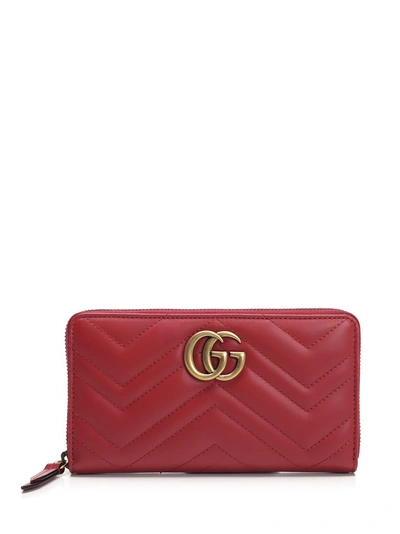 Gucci Red Gg Marmont Zip Around Wallet