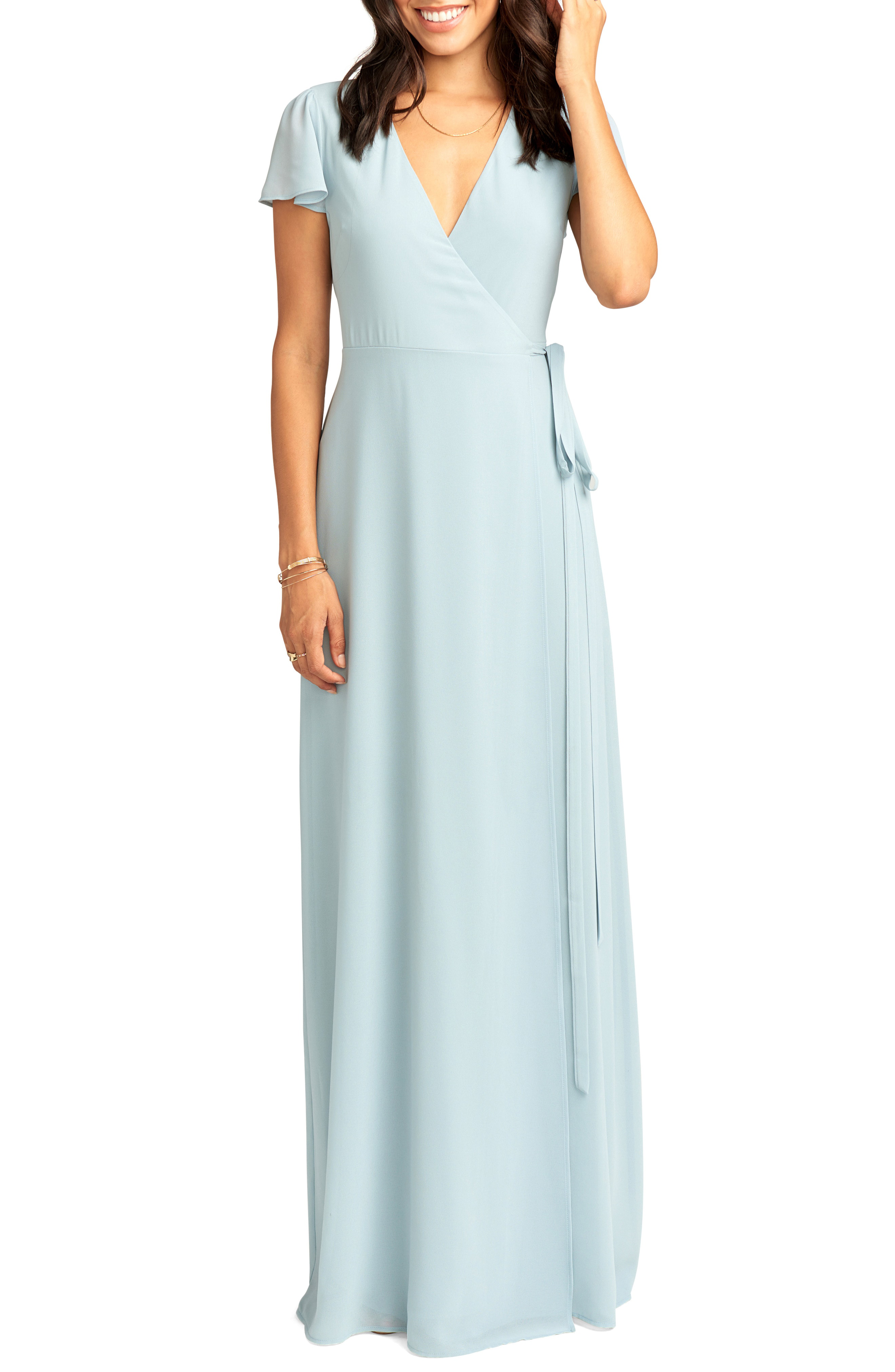 steel blue wrap dress