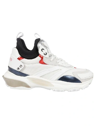 Valentino Garavani Bounce Suede-trimmed Leather, Mesh And Neoprene Sneakers In Dirty White