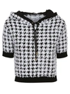 BALMAIN HOUNDSTOOTH PRINT HOODED TOP,10796091