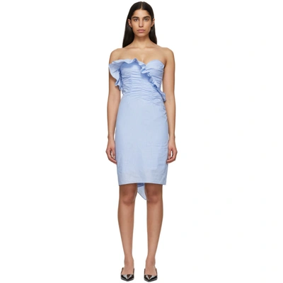 Alexa Chung Strapless Ruffled Pinstriped Cotton-poplin Dress In Light Blue