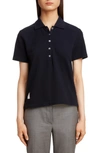 Thom Browne Striped Stretch Knit-trimmed Cotton-piqué Polo Shirt In Navy