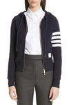 Thom Browne Fitted Blue Zipper Hoodie With Contrasting Stripes In Navy